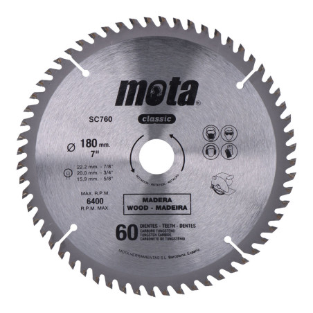Sierra circular widia ø180 mm 60 dientes