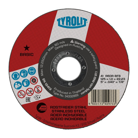 Disco corte plano 41c ø125 x 1,0 x 22,23 mm a60r-bfb