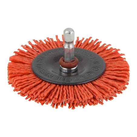 Cepillo de disco de nylon, vástago hexagonal 1/4", ø75 x 10 mm