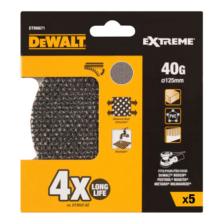 Lijas de malla para lijadoras orbitales ø125 mm, grano 40, pack de 5 uds